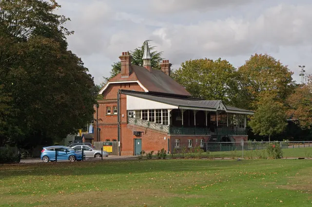 The bandstand and mature trees of Clarence Park in St Albans