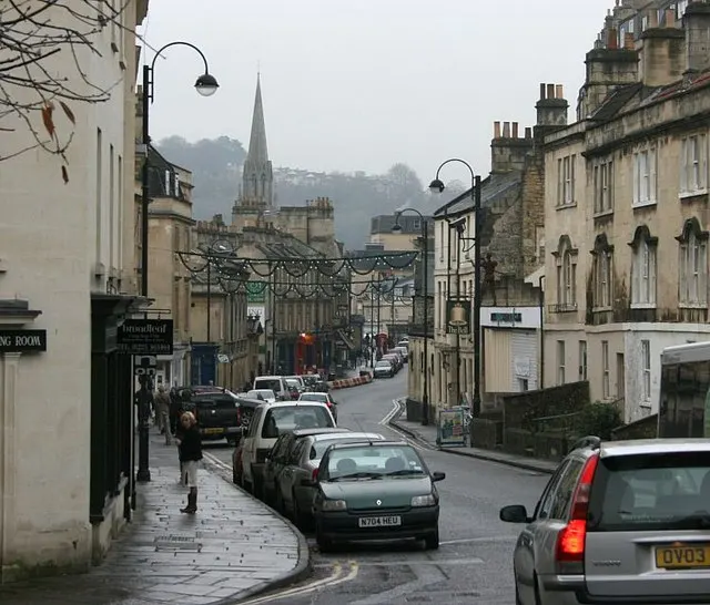 Stone buildings along Walcot Street in central Bath