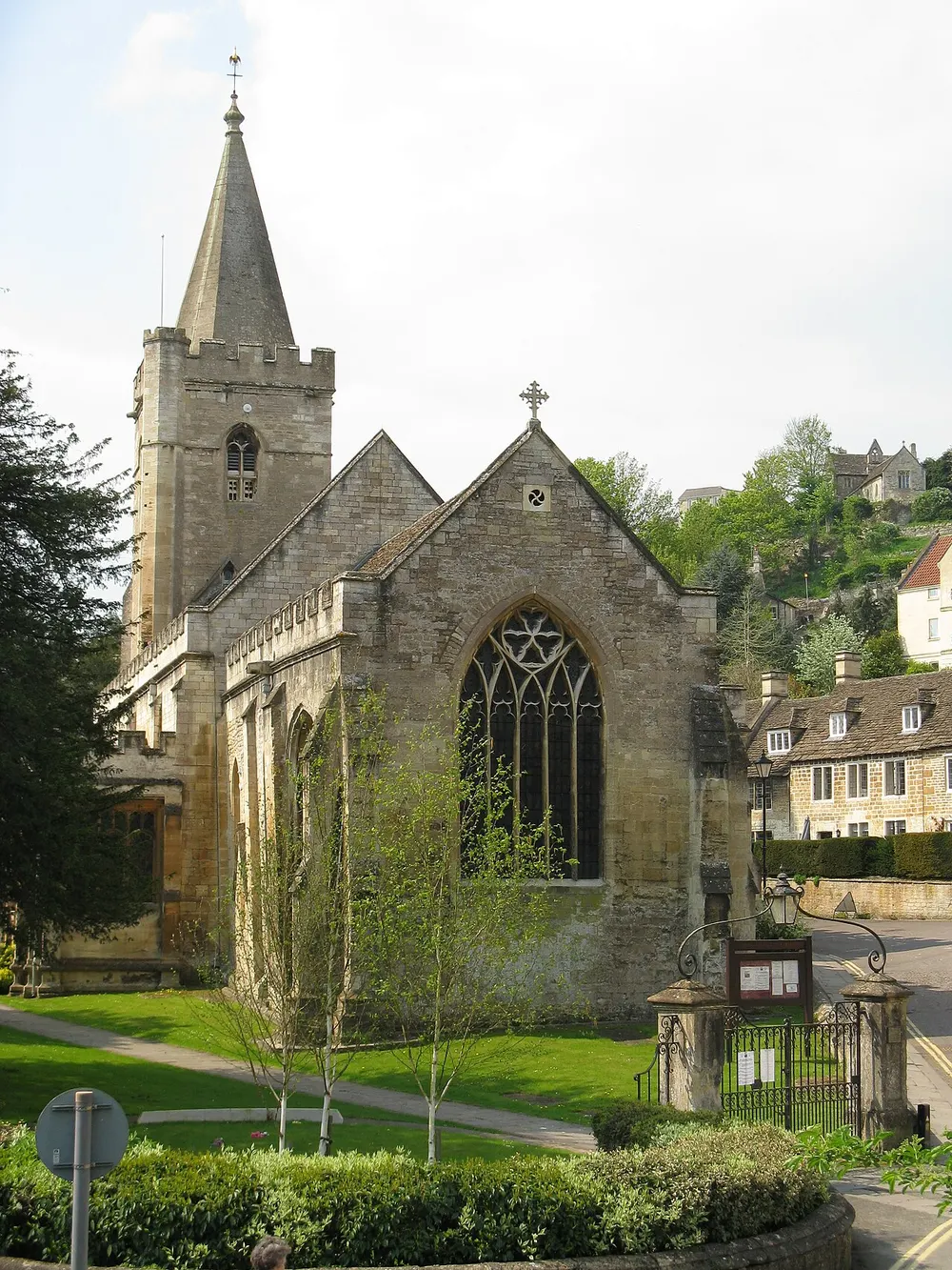 The stone tower of Holy Trinity Church beside the Avon at Bradford-on-Avon
