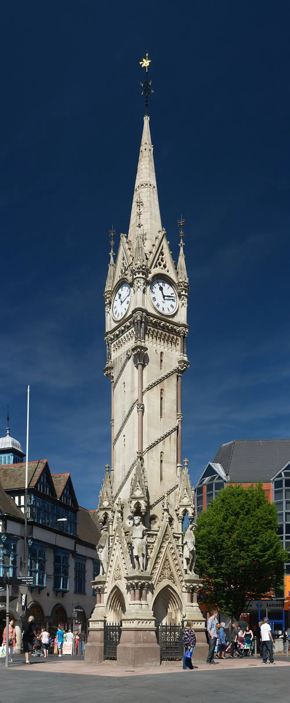 The Victorian Haymarket Memorial Clock Tower at the centre of Leicester