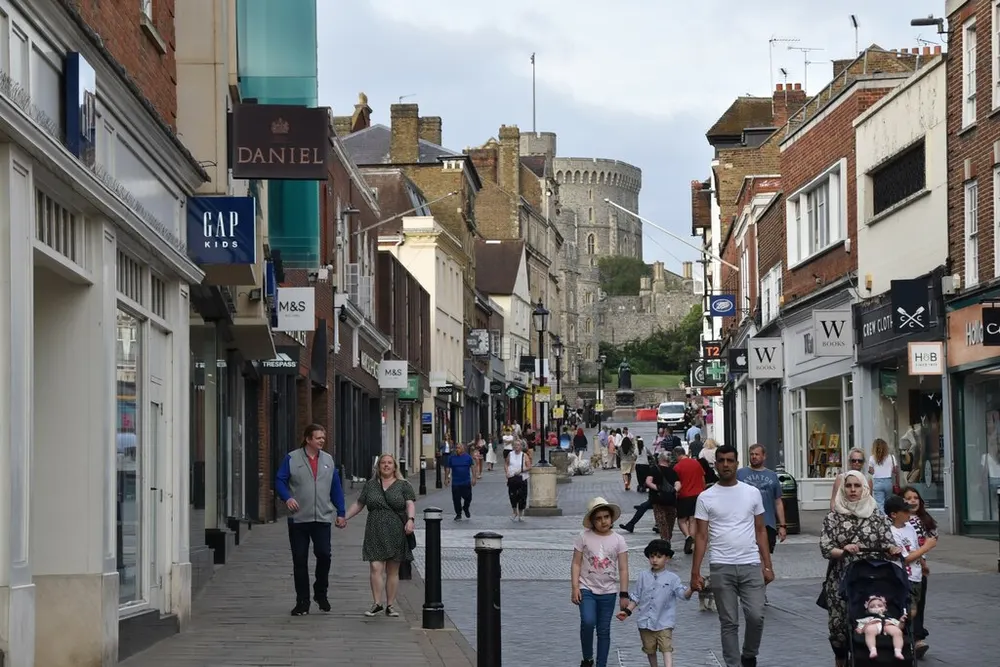 The curved white front of the Daniel department store on Peascod Street in Windsor