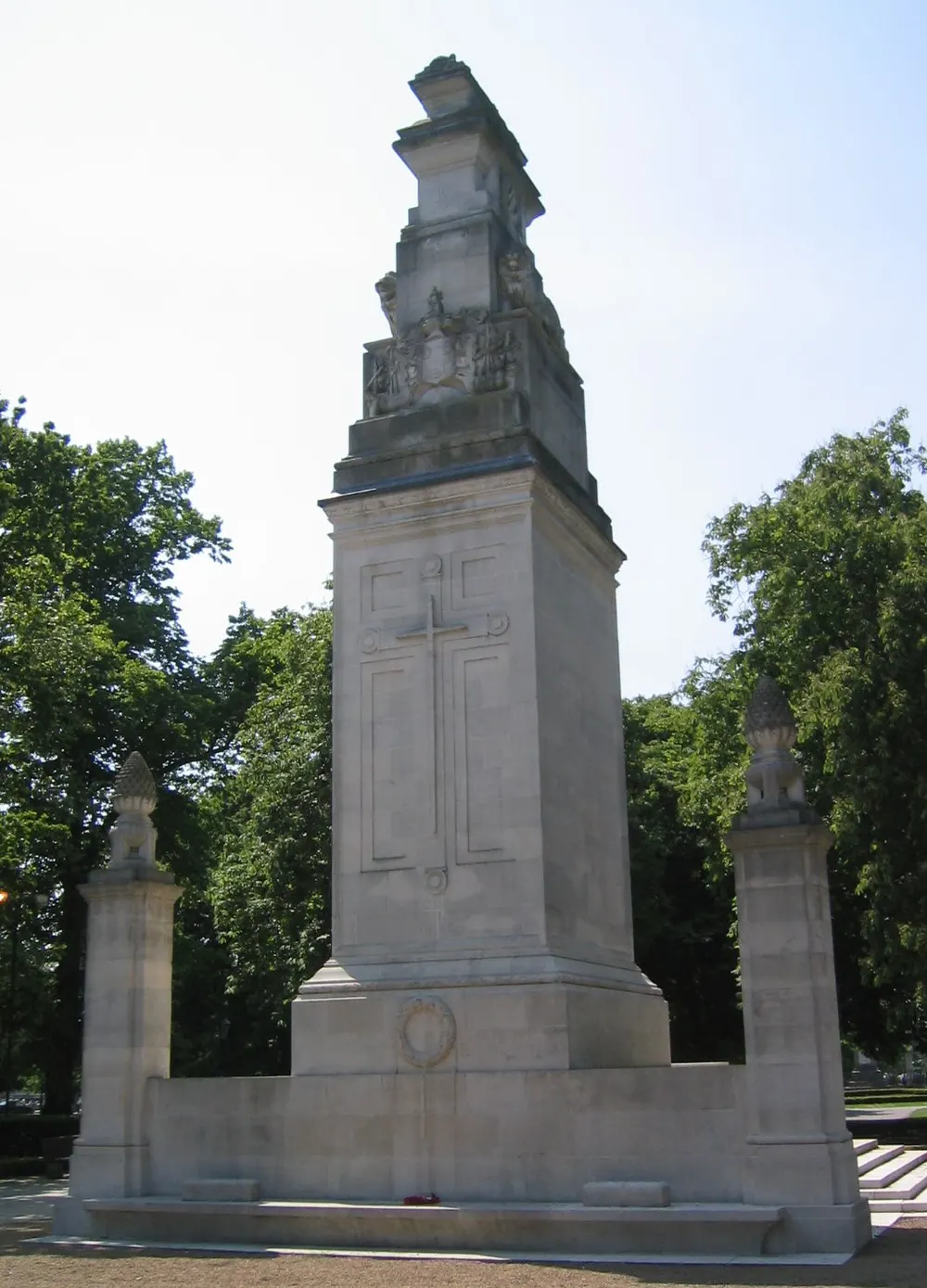 The white Portland stone Cenotaph standing in Watts Park, Southampton